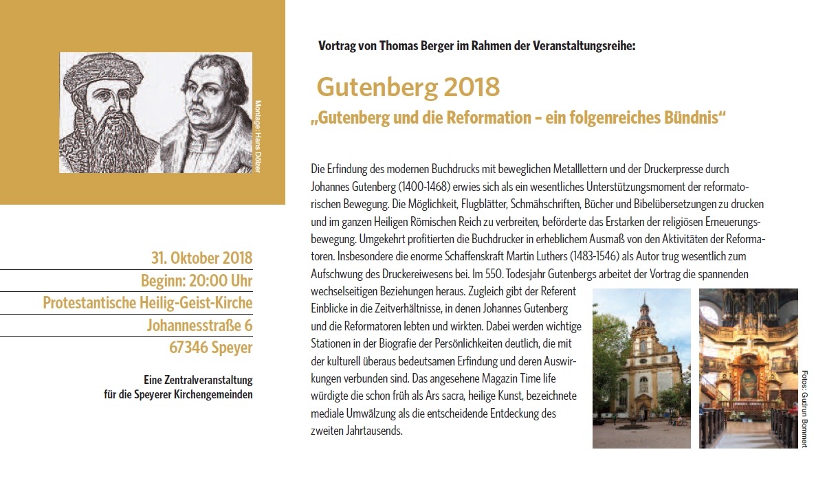 Vortrag von Thomas Berger: Gutenberg und die Reformation – ein folgenreiches Bündnis
